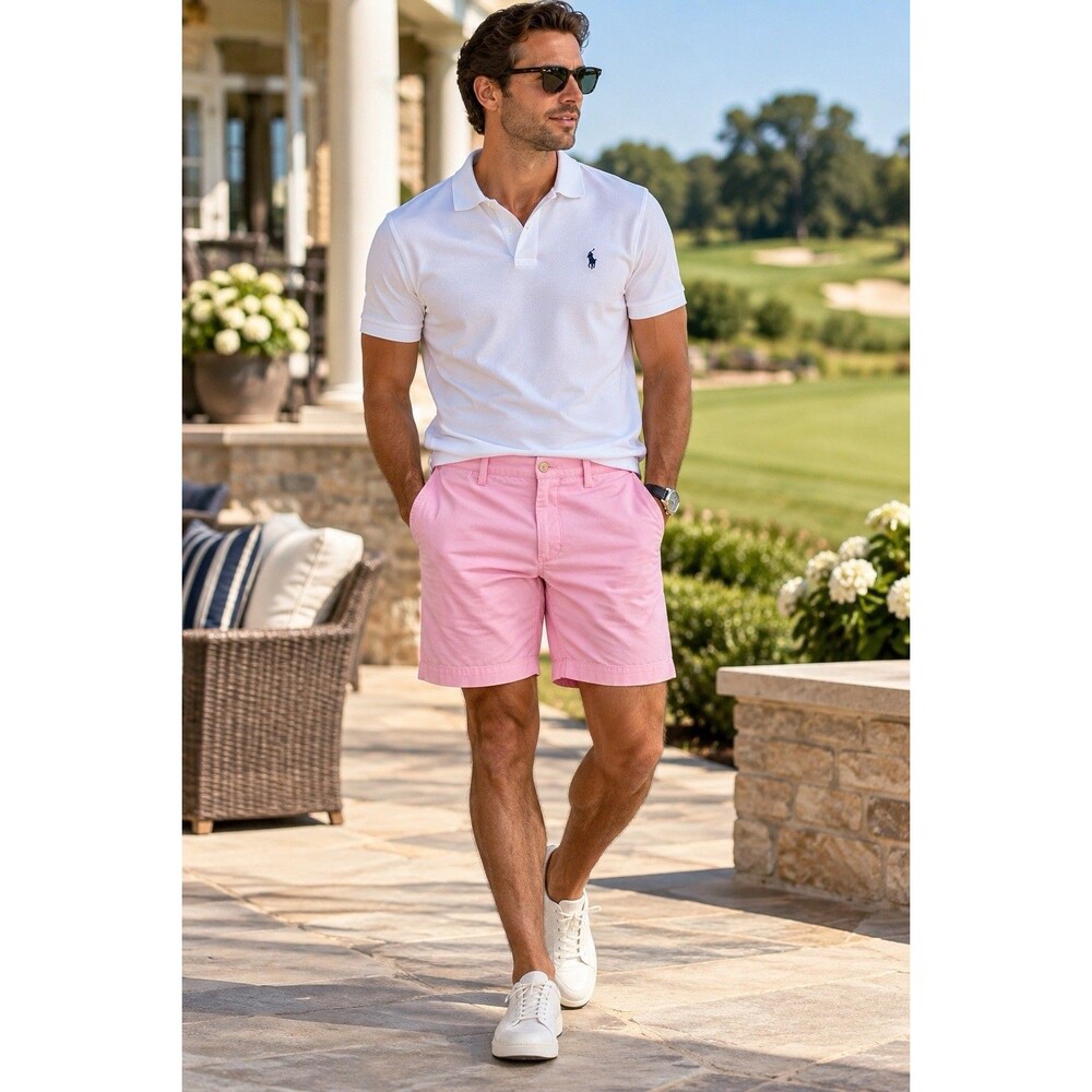 Polo Ralph Lauren Shorts Mens 34 Pink Oxford Chino Cotton Classic Fit 9 Inseam